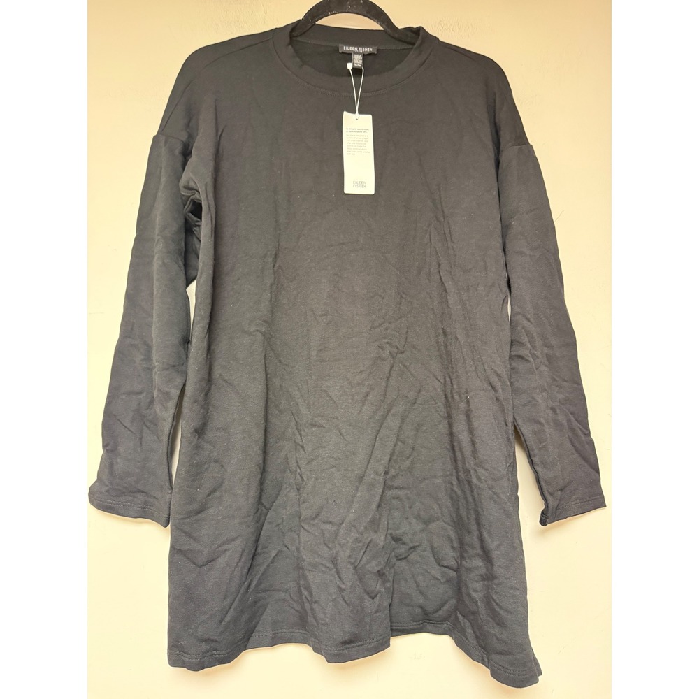 EILEEN FISHER Petite Black Long Sleeve Tunic‎ Dress Organic Cotton Blend PM